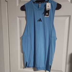 adidas Sky Blue Sleeveless Training Tank with Black Logo